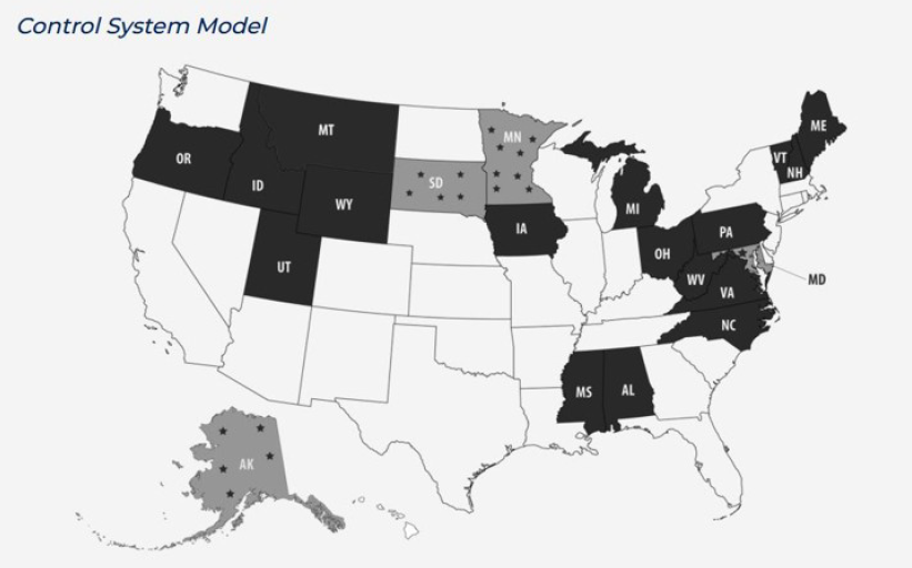 map of control states with municipalities marked.